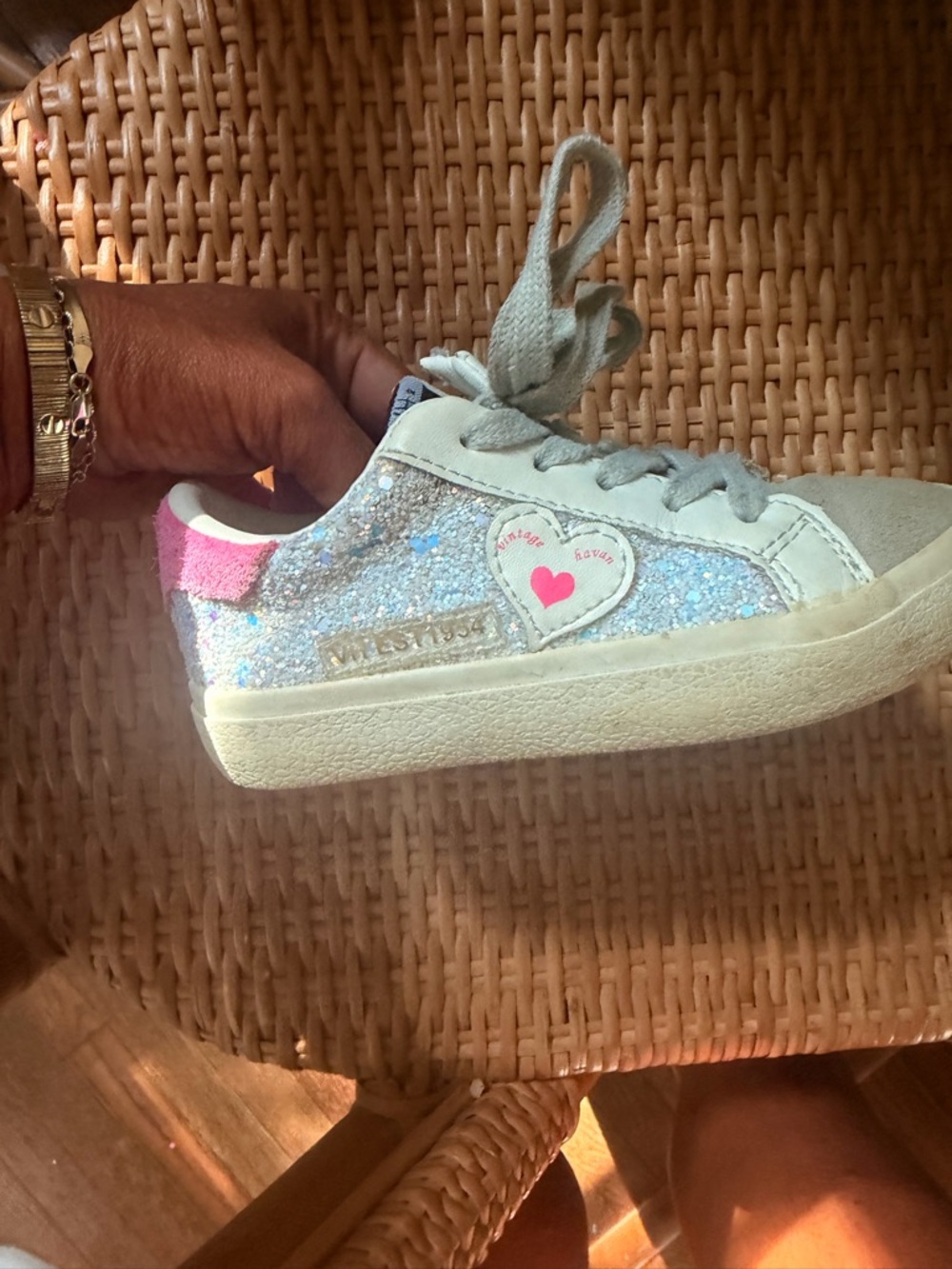 Vintage Havana Glitter Heart Sneakers - Light Blue & Pink